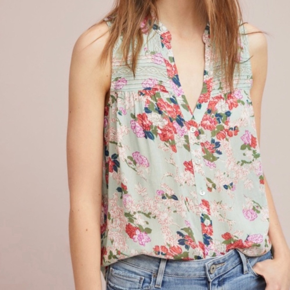 Anthropologie Meadow Rue Floral Pintucked Blouse - Picture 9 of 9